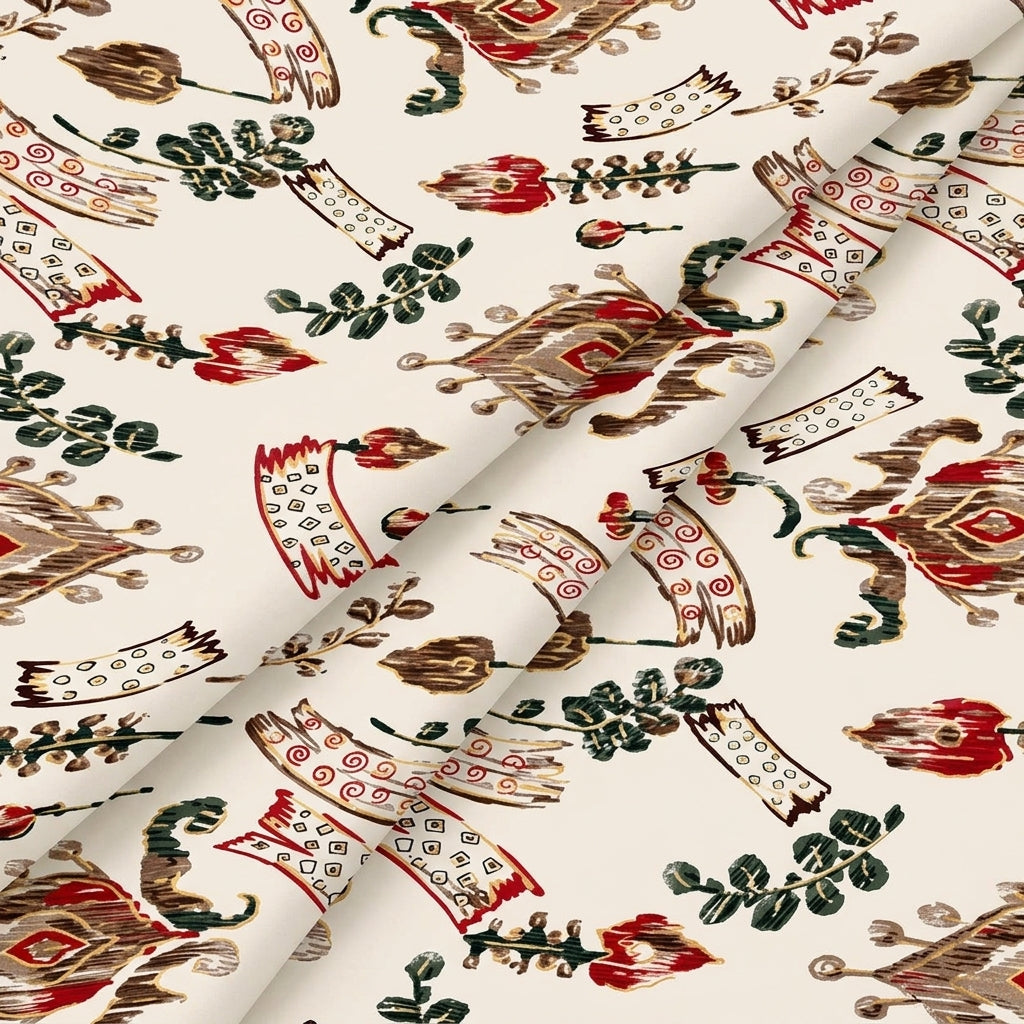 Folded Floral Cream Floral Rayon Fabric