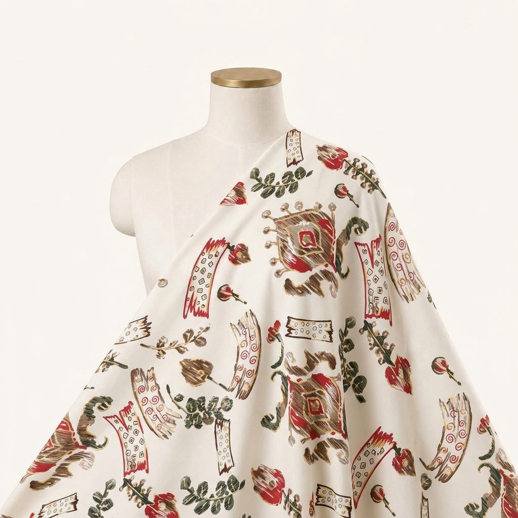Floral Cream Floral Rayon Fabric Draped as a saree