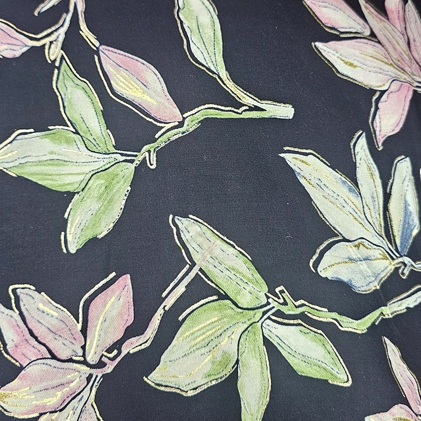 Black Leaf Rayon Fabric - EC17184 - EC17184 - Flat fabric