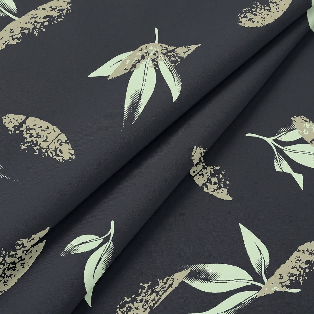 Folded Leaf Black Leaf Rayon Fabric