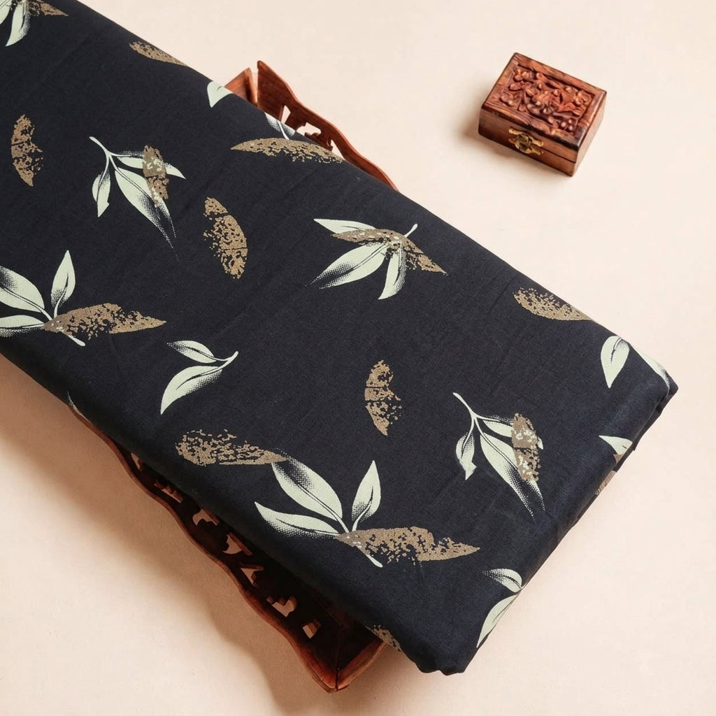 Folded Black Leaf Rayon Fabric Highlighting and Texture
