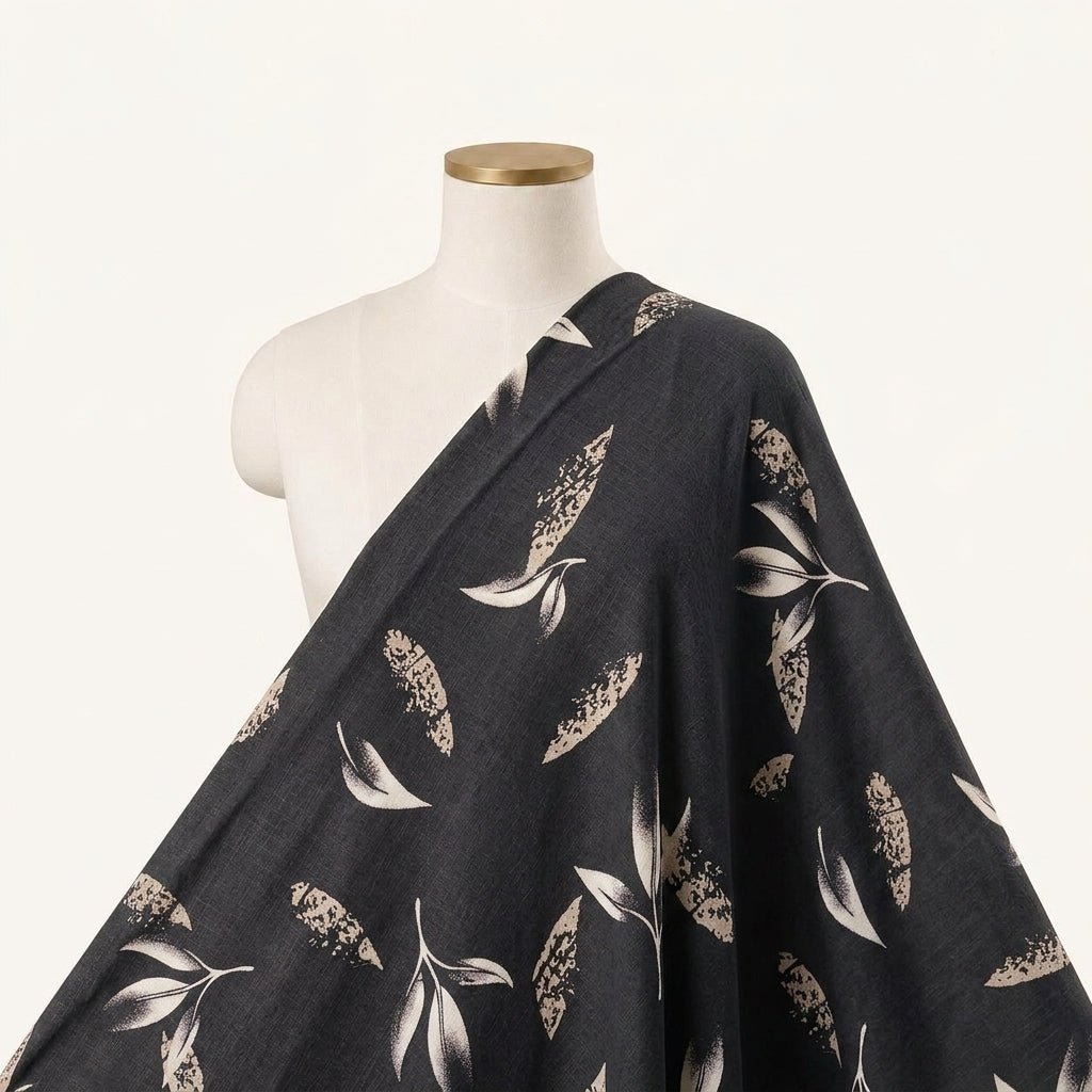 Leaf Leaf Rayon Fabric Draped as a saree