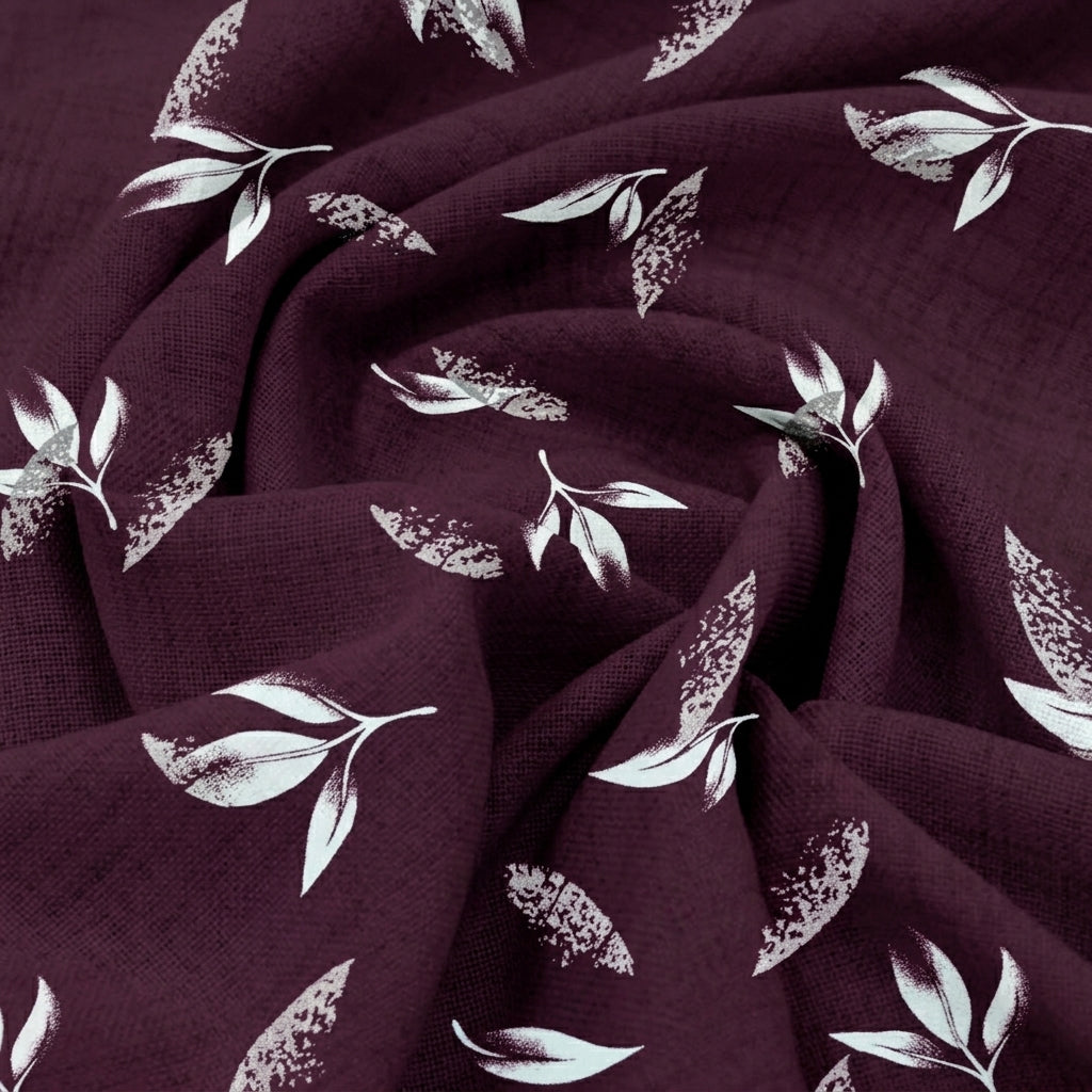 Swirled Leaf Wine Leaf Rayon Fabric