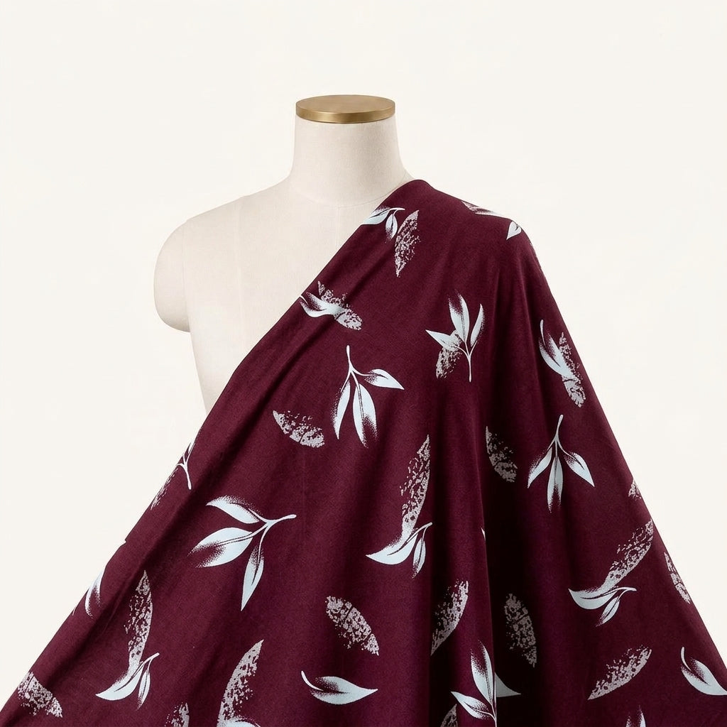 Leaf Wine Leaf Rayon Fabric Draped as a saree