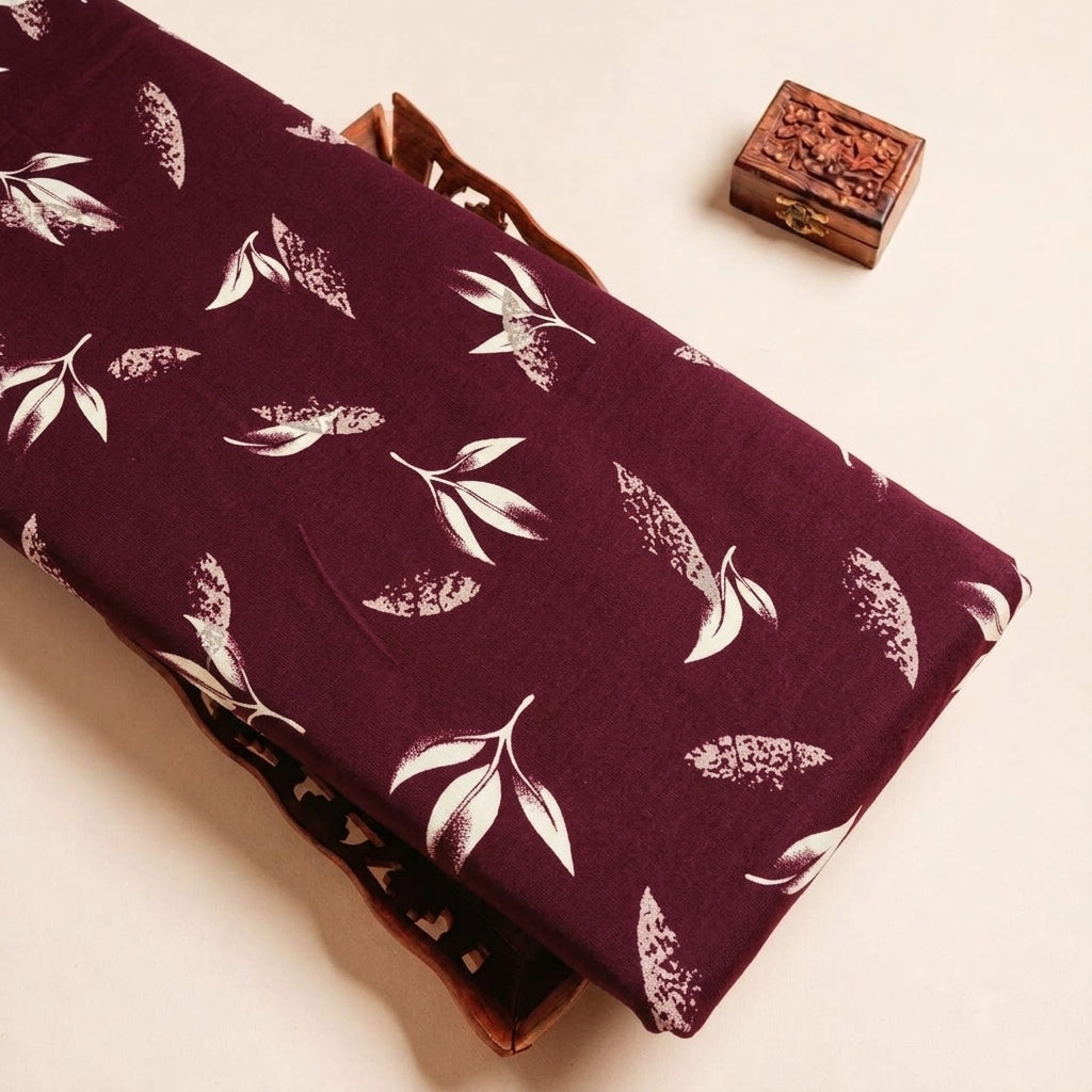 Folded Wine Leaf Rayon Fabric Highlighting and Texture