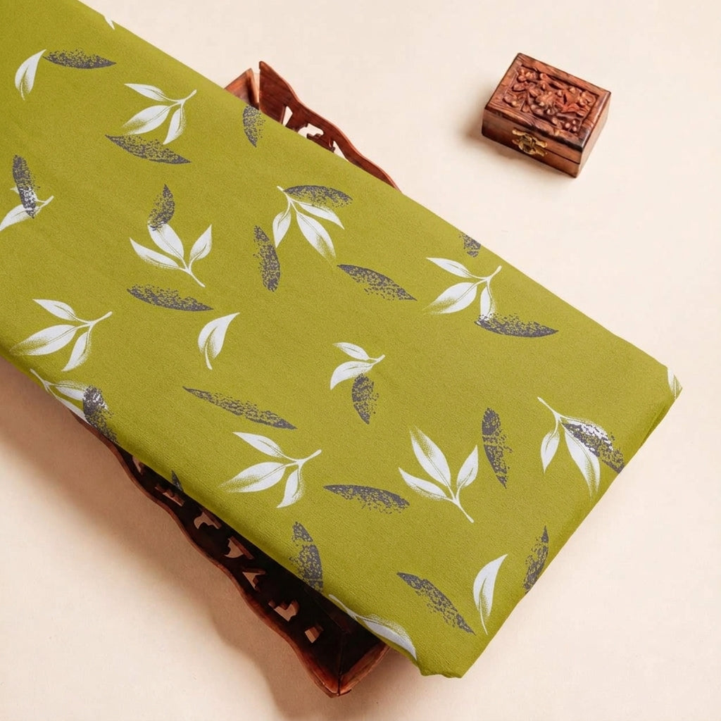Folded Green Leaf Rayon Fabric Highlighting and Texture