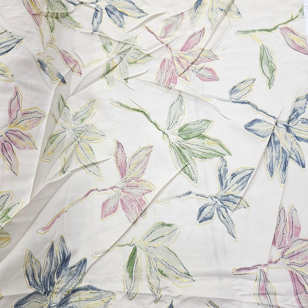 Cream Leaf Rayon Fabric - EC17189 - EC17189 - Flat fabric