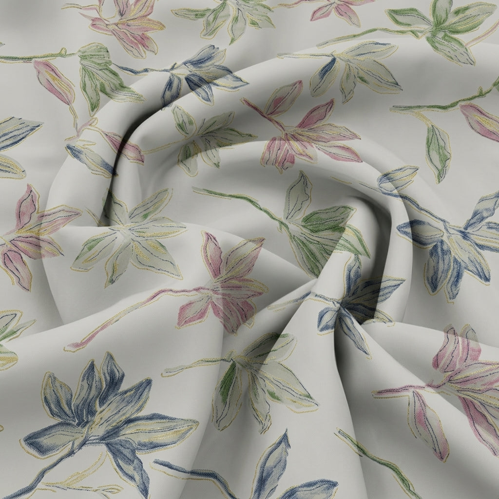 Swirled Leaf Cream Leaf Rayon Fabric