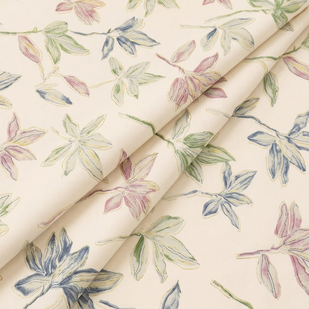 Folded Leaf Cream Leaf Rayon Fabric