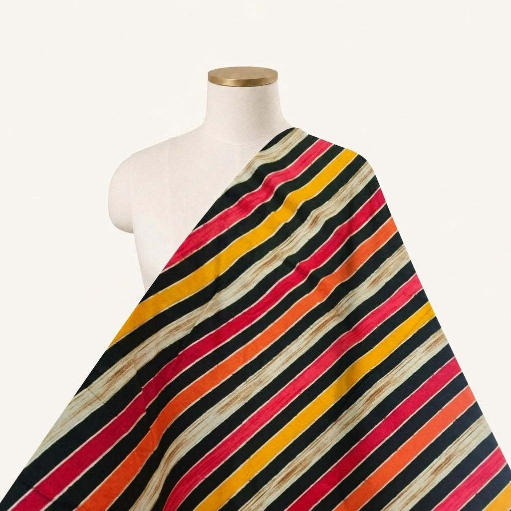 Stripes Green Stripes Rayon Fabric Draped as a saree
