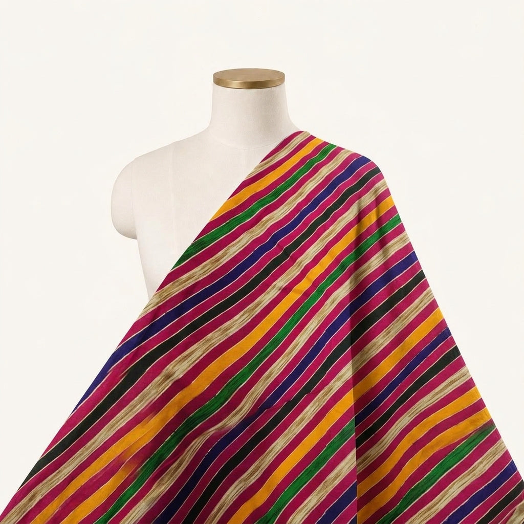 Stripes Pink Stripes Rayon Fabric Draped as a saree