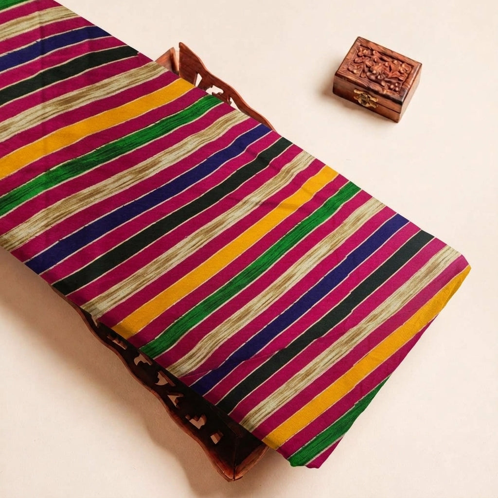 Folded Pink Stripes Rayon Fabric Highlighting Foil and Texture