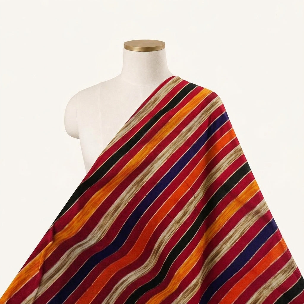 Stripes Blue Stripes Rayon Fabric Draped as a saree