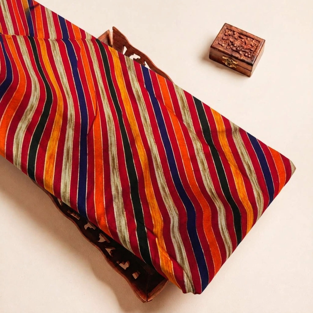 Folded Blue Stripes Rayon Fabric Highlighting Foil and Texture