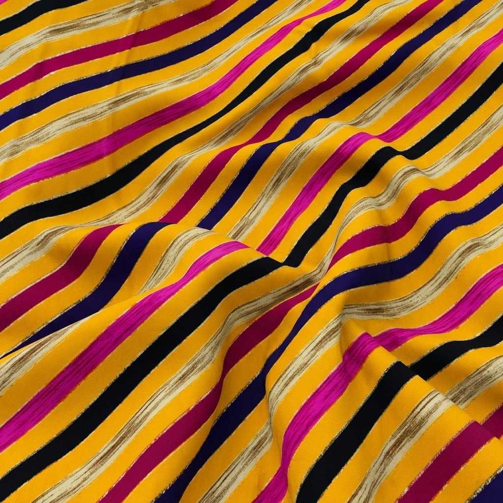 Swirled Stripes Yellow Stripes Rayon Fabric