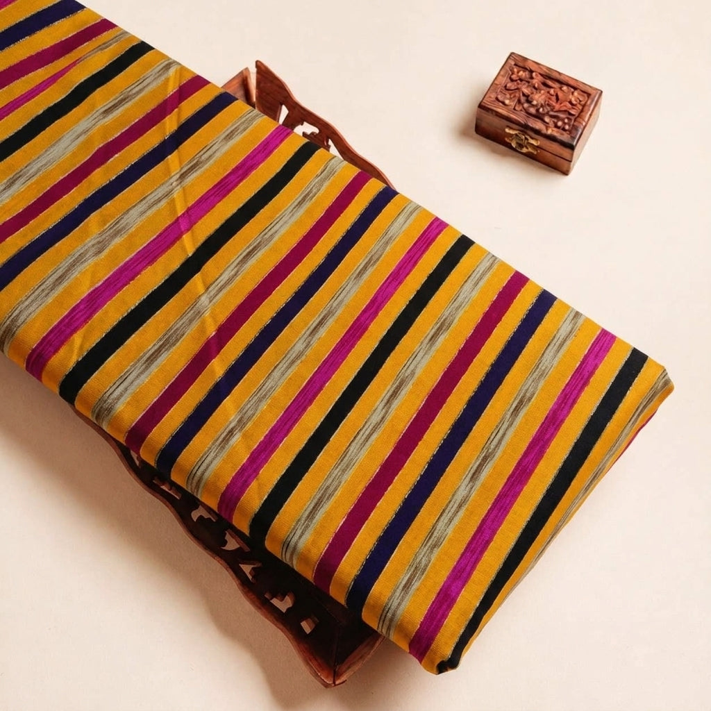 Folded Yellow Stripes Rayon Fabric Highlighting Foil and Texture
