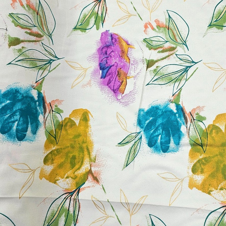 Cream Floral Rayon Fabric - EC17194 - EC17194 - Flat fabric