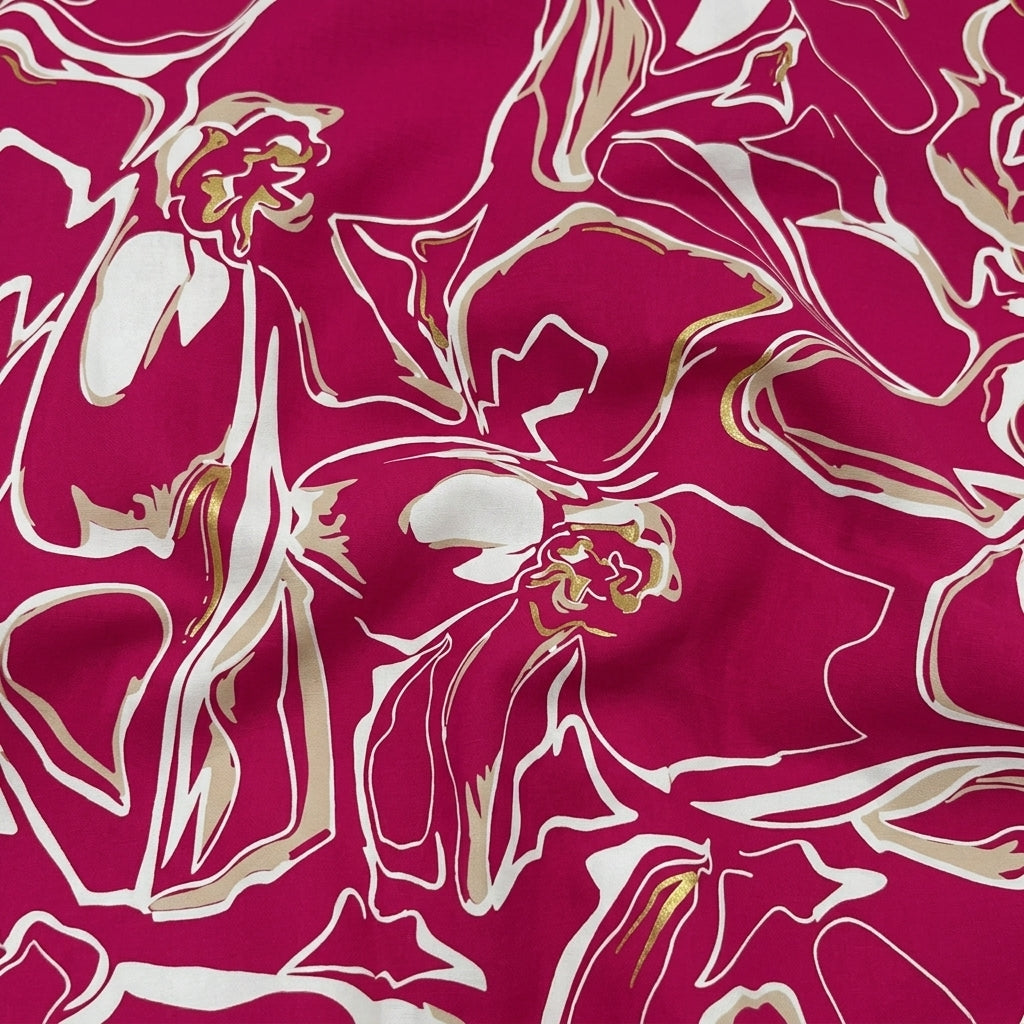 Swirled Floral Pink Floral Rayon Fabric