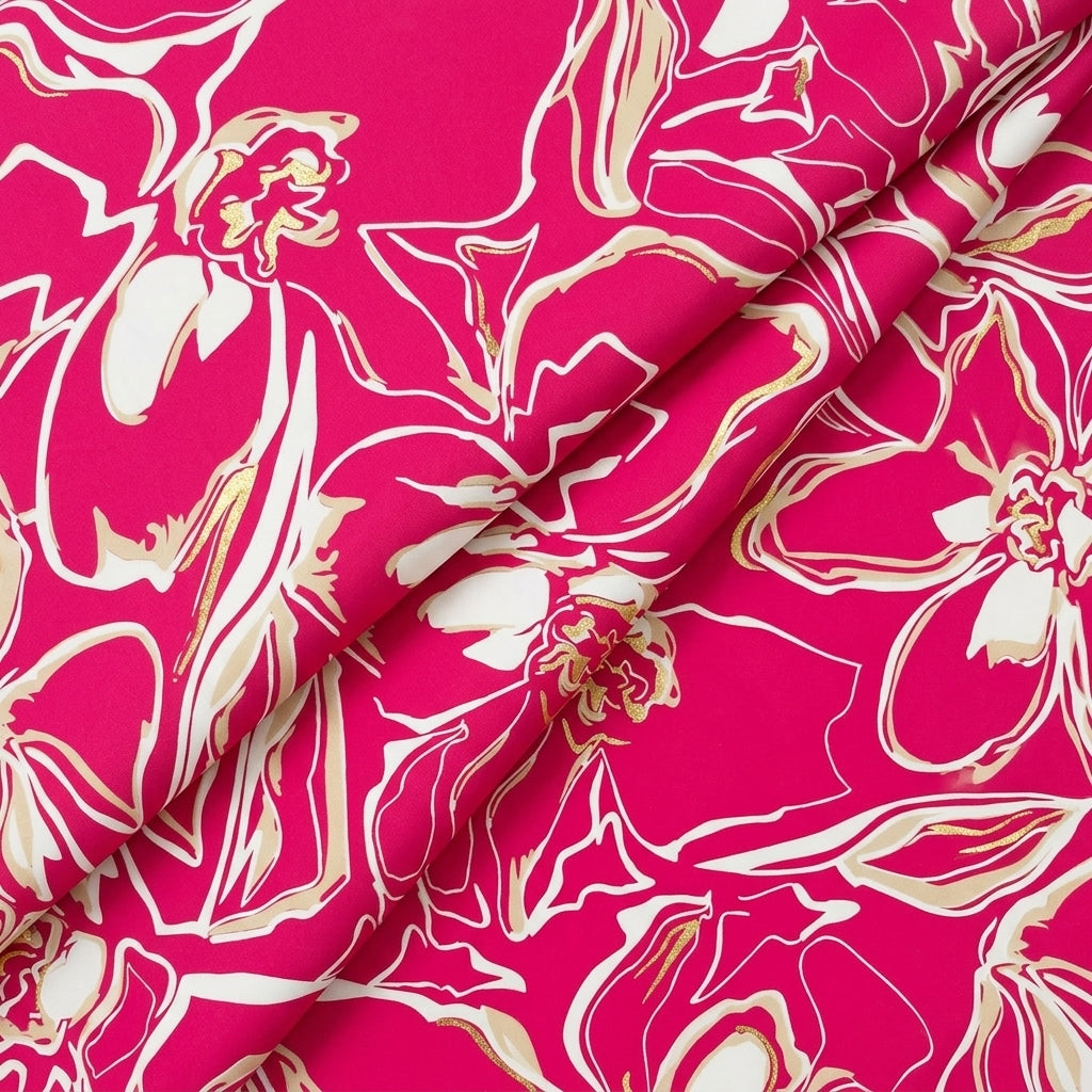 Folded Floral Pink Floral Rayon Fabric