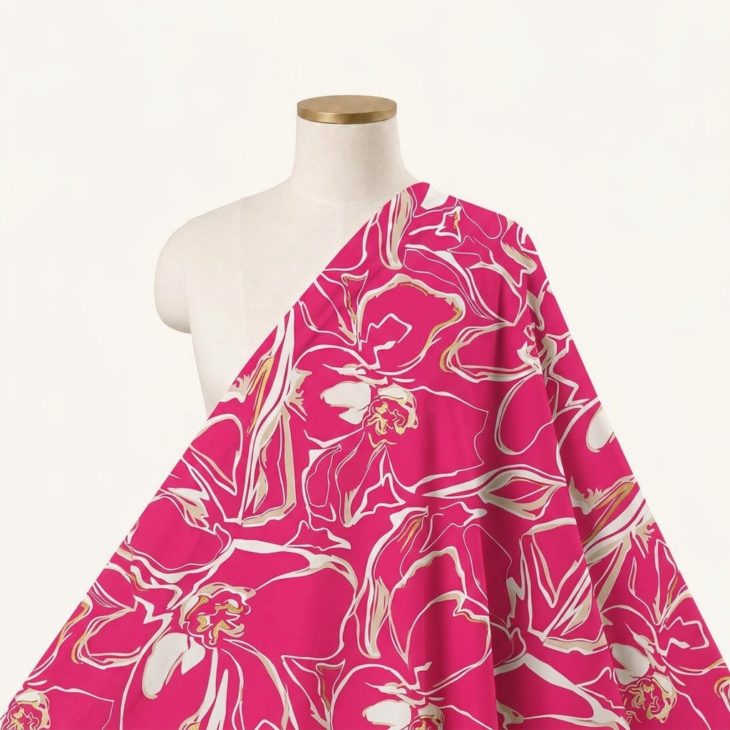 Floral Pink Floral Rayon Fabric Draped as a saree