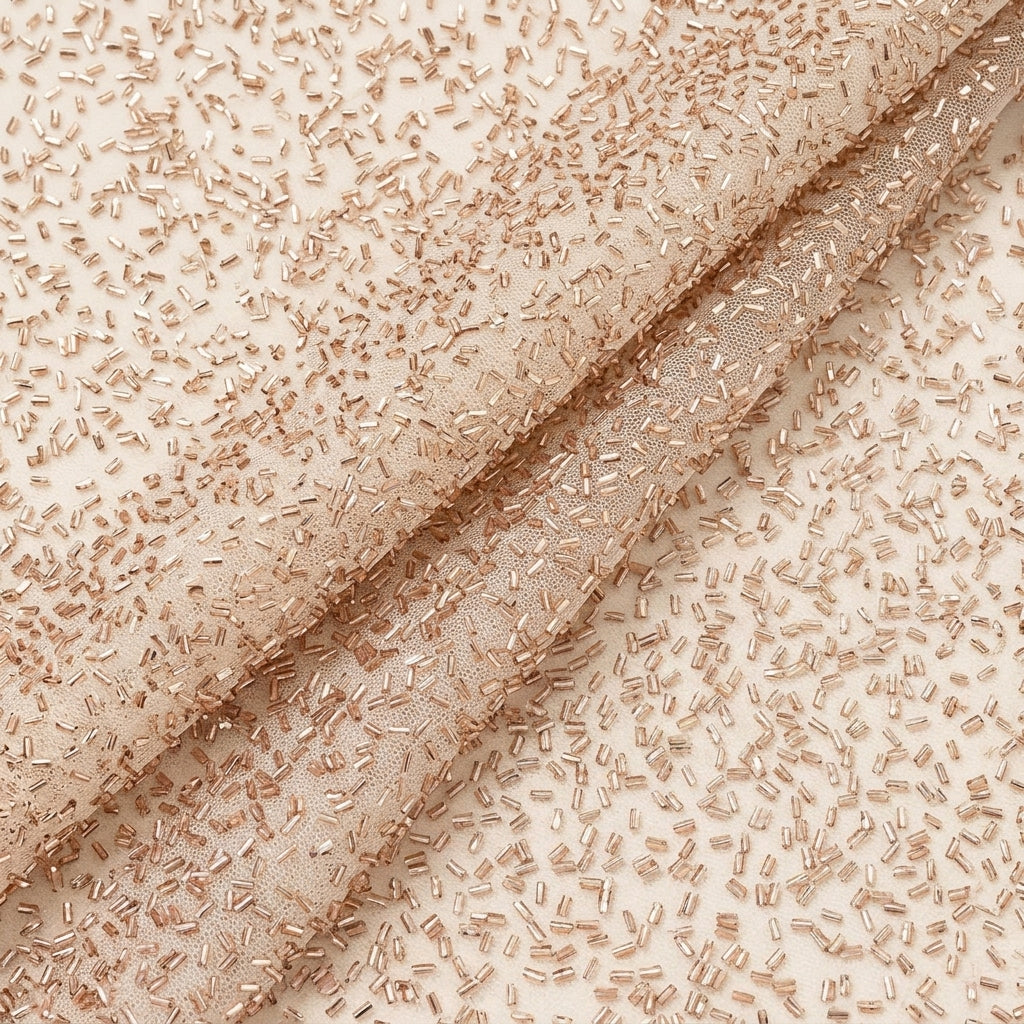 Folded Embroidery Beige Embroidery Net Fabric