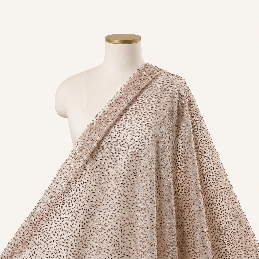 Embroidery Beige Embroidery Net Fabric Draped as a saree