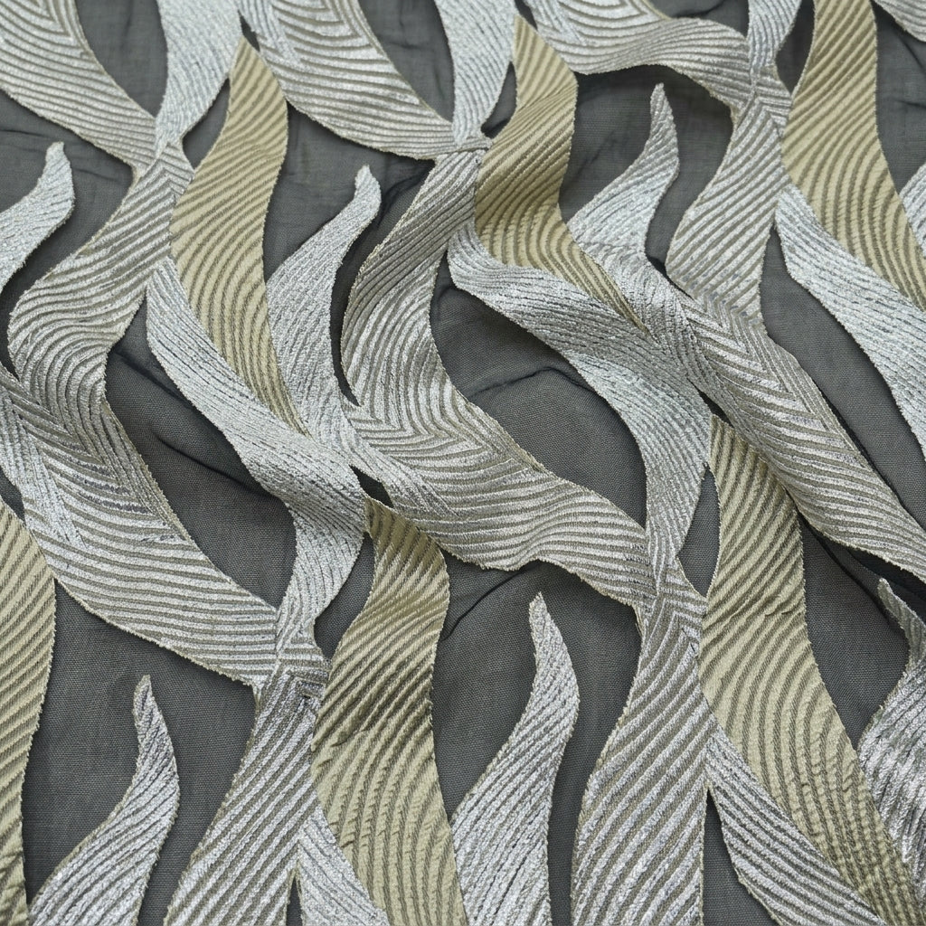 Swirled Embroidery Black Embroidery Organza Fabric