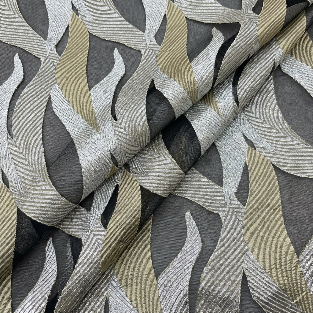 Folded Embroidery Black Embroidery Organza Fabric