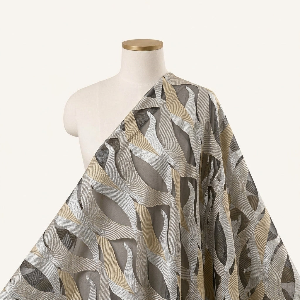 Embroidery Black Embroidery Organza Fabric Draped as a saree