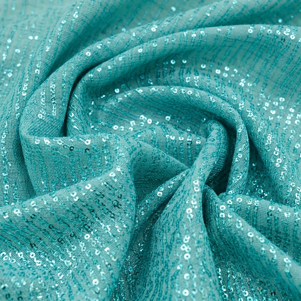 Swirled Stretch Sea Blue Stretch Net Fabric