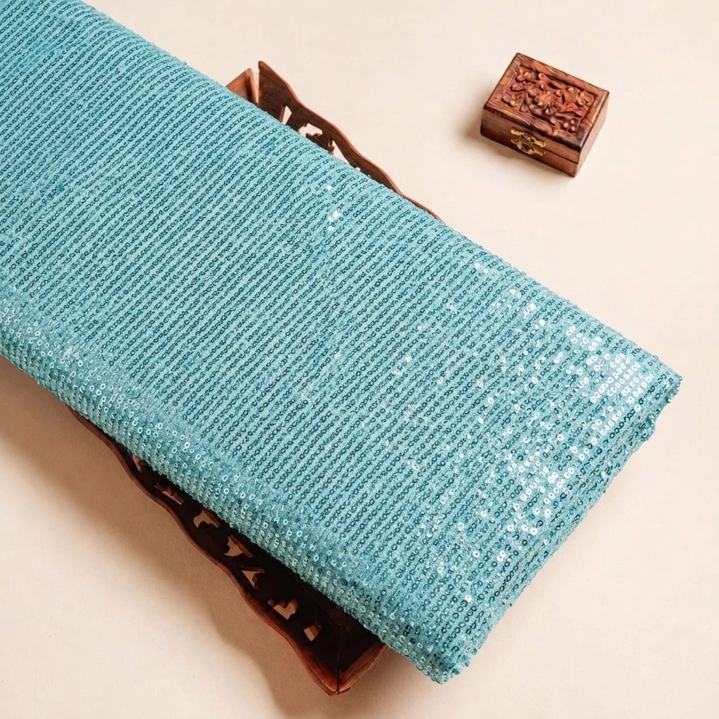 Folded Sea Blue Stretch Net Fabric Highlighting and Texture