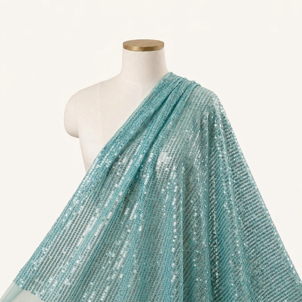 Stretch Blue Stretch Net Fabric Draped as a saree
