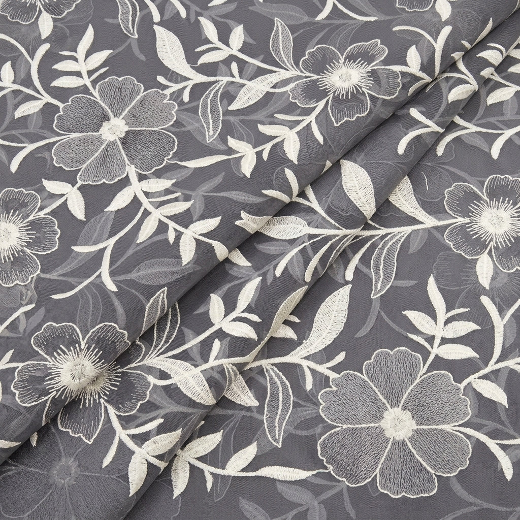 Folded Embroidery Grey Embroidery Cotton Fabric