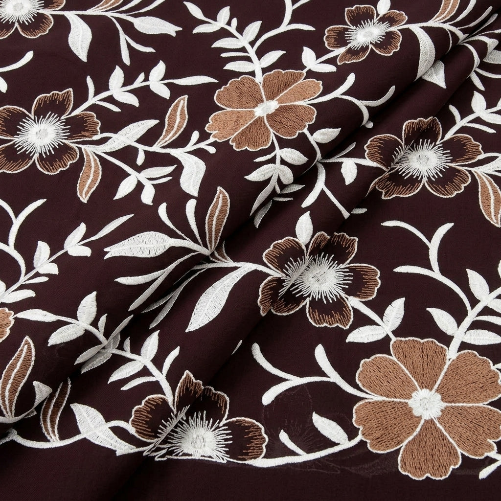Folded Embroidery Brown Embroidery Cotton Fabric