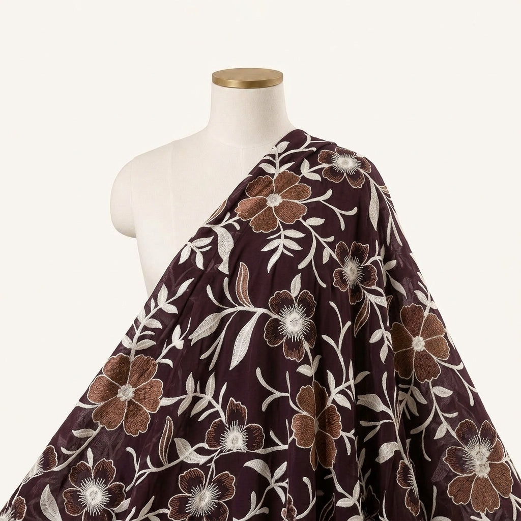 Embroidery Brown Embroidery Cotton Fabric Draped as a saree