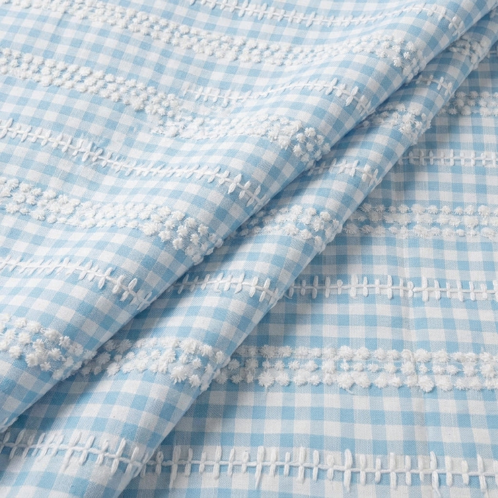 Folded Embroidery Blue Embroidery Cotton Fabric