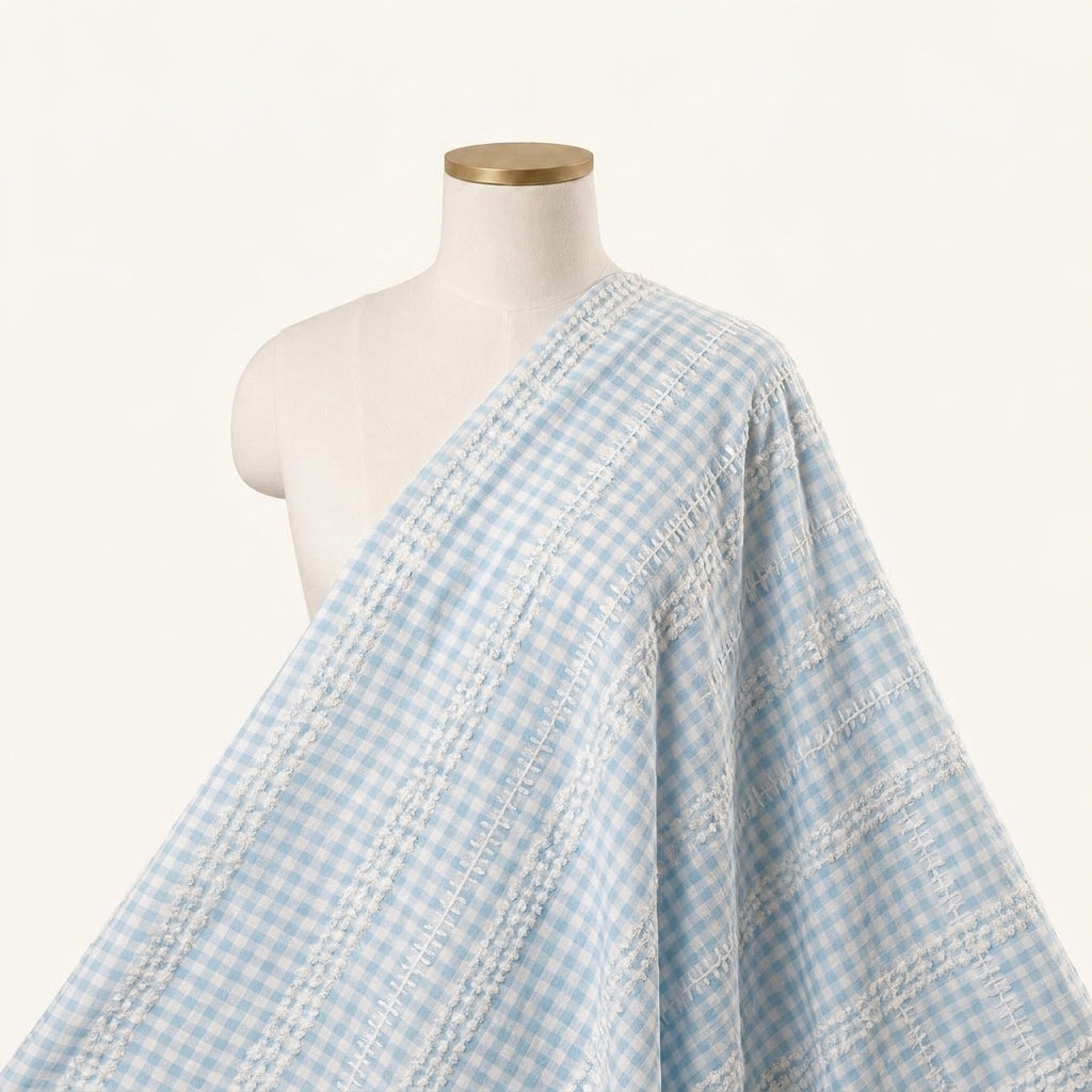 Embroidery Blue Embroidery Cotton Fabric Draped as a saree