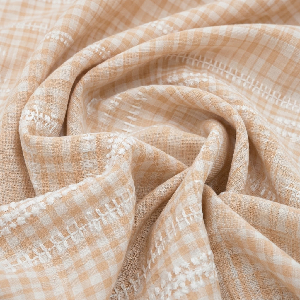 Swirled Embroidery Peach Embroidery Cotton Fabric