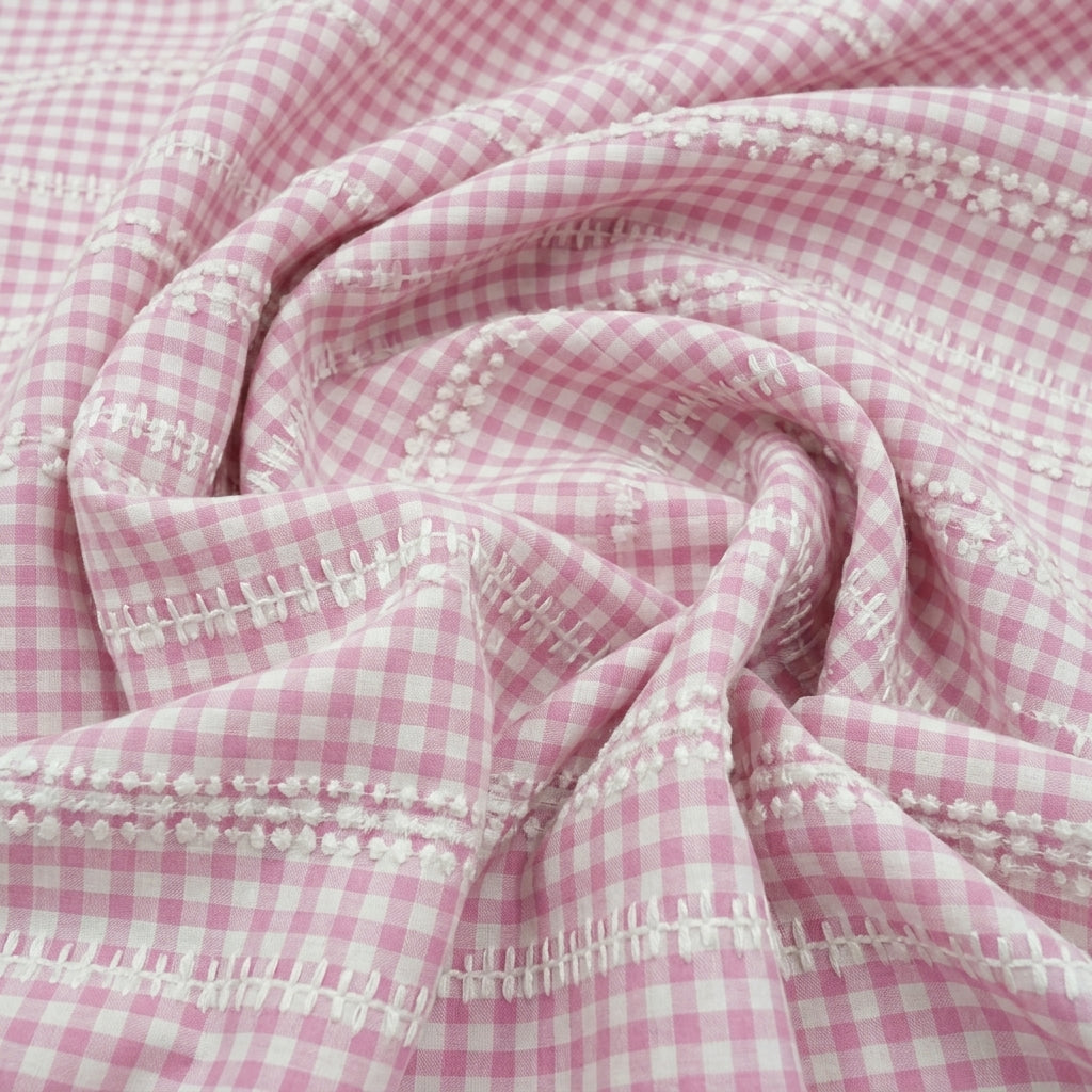 Swirled Embroidery Pink Embroidery Cotton Fabric
