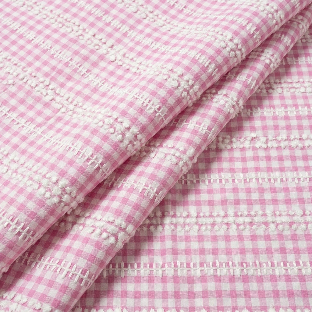 Folded Embroidery Pink Embroidery Cotton Fabric