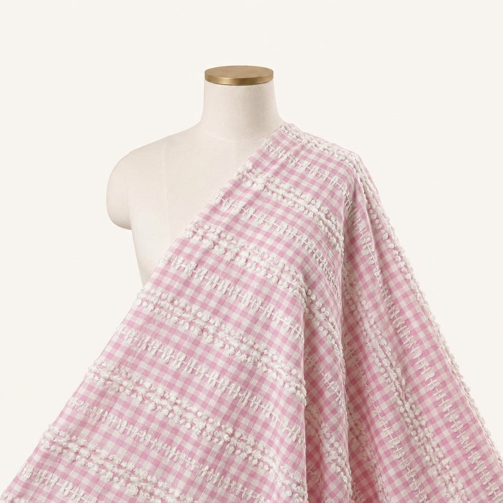 Embroidery Pink Embroidery Cotton Fabric Draped as a saree