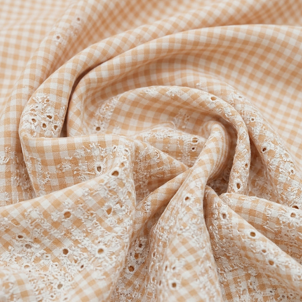 Swirled Embroidery Peach Embroidery Cotton Fabric