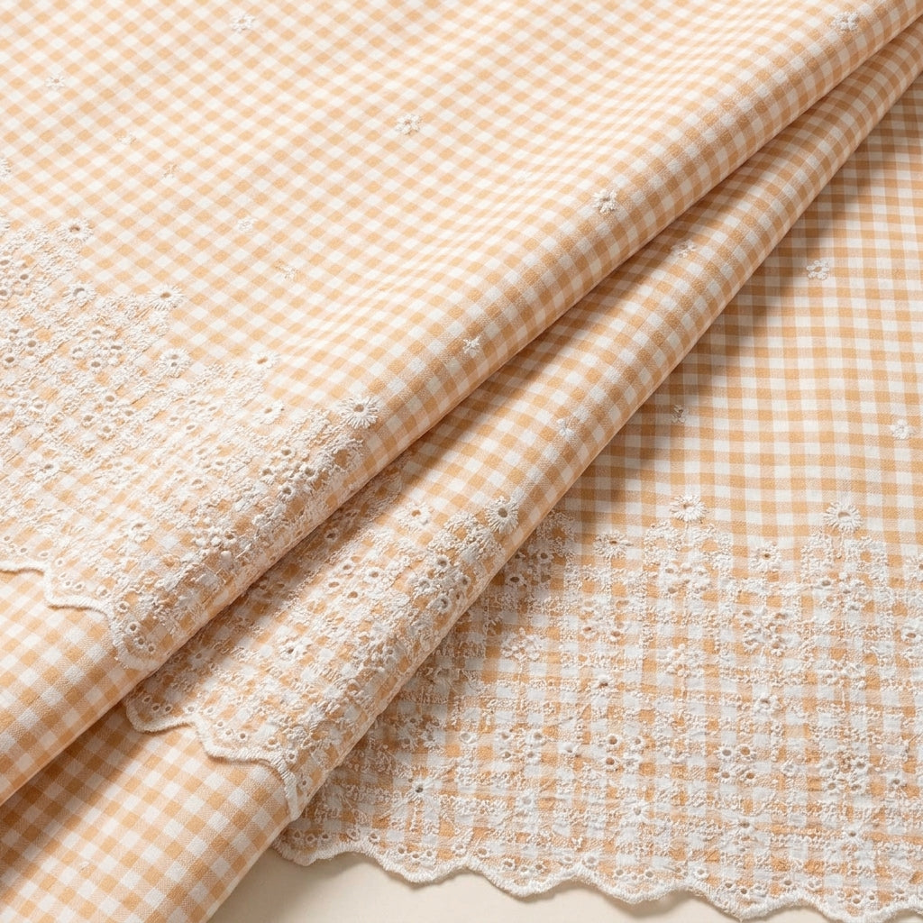 Folded Embroidery Peach Embroidery Cotton Fabric