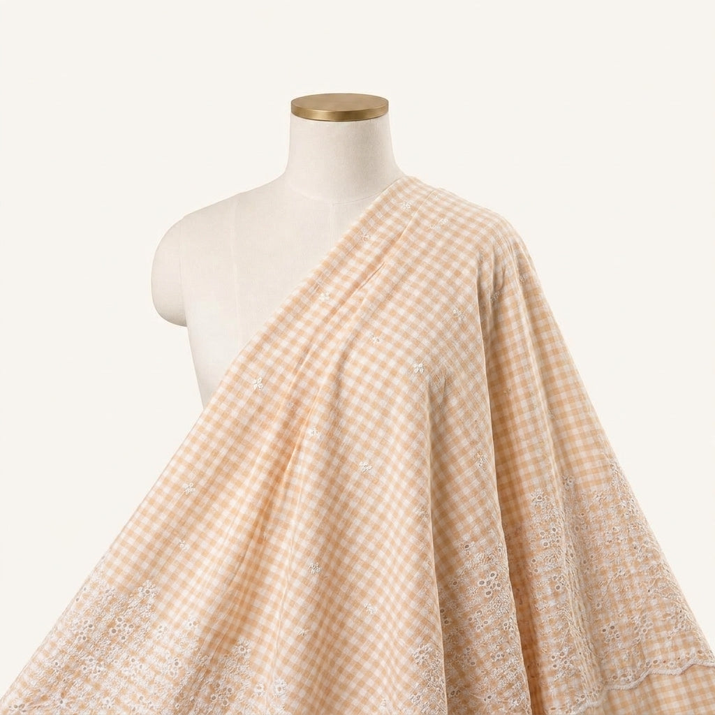 Embroidery Peach Embroidery Cotton Fabric Draped as a saree