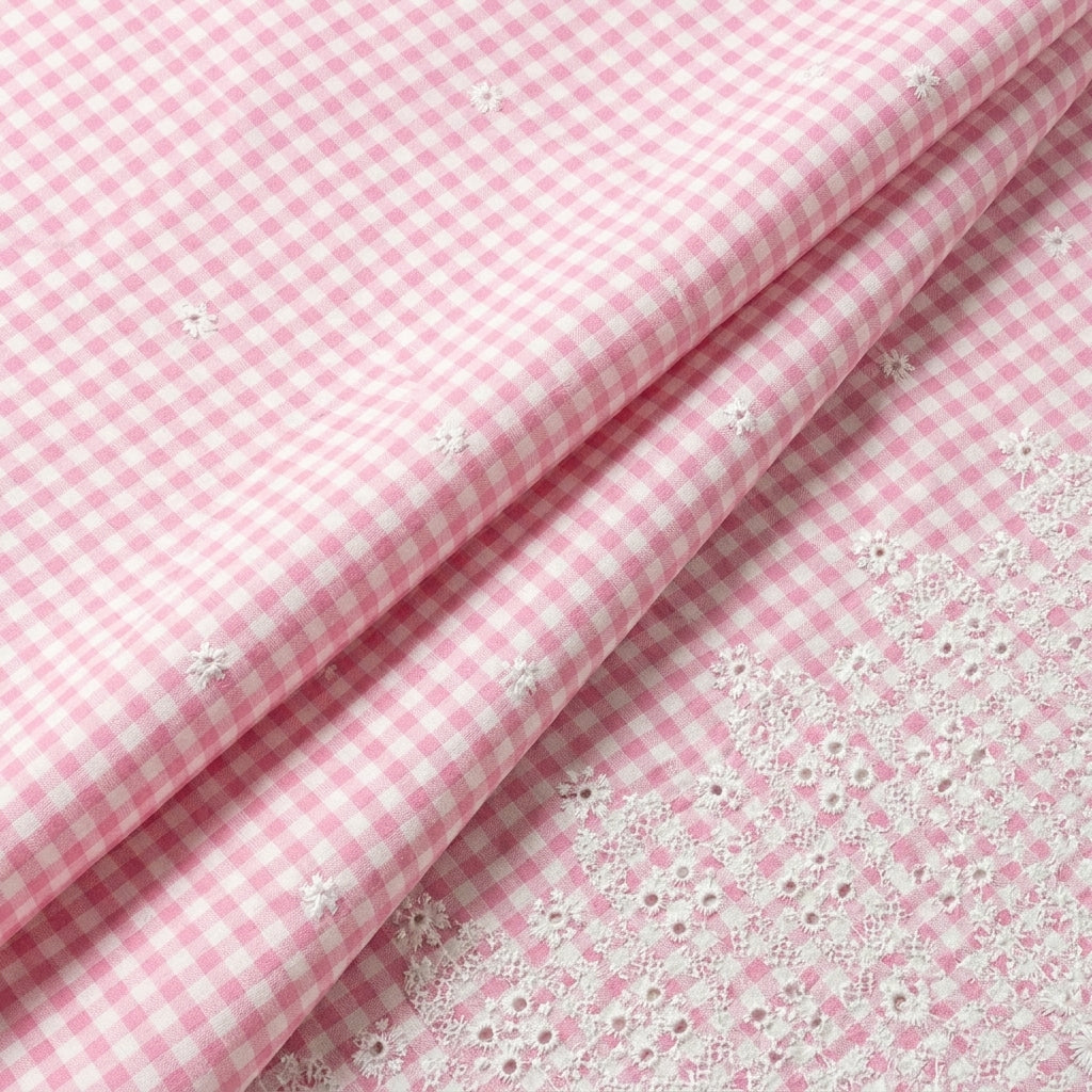Folded Embroidery Pink Embroidery Cotton Fabric