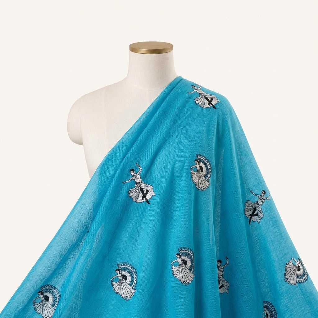 Embroidery Blue Embroidery Chanderi Fabric Draped as a saree