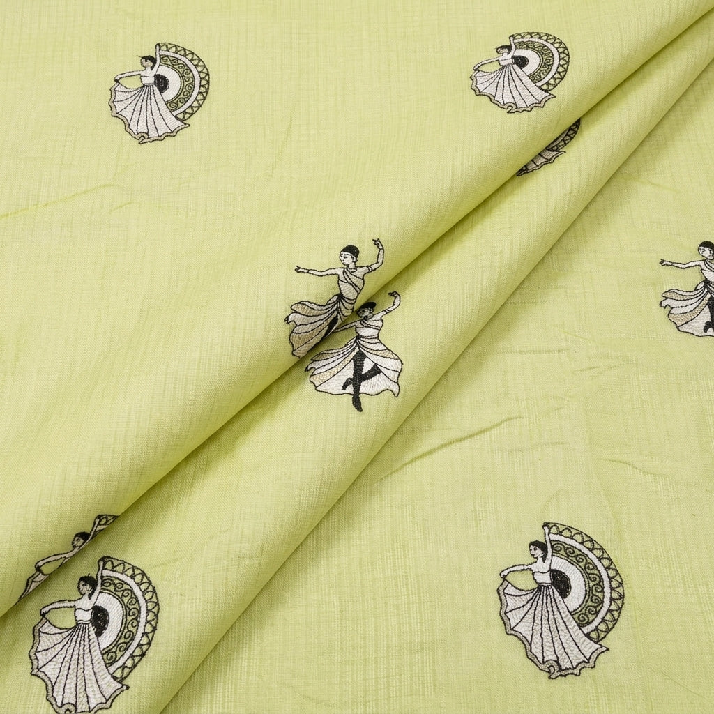 Folded Embroidery Green Embroidery Chanderi Fabric