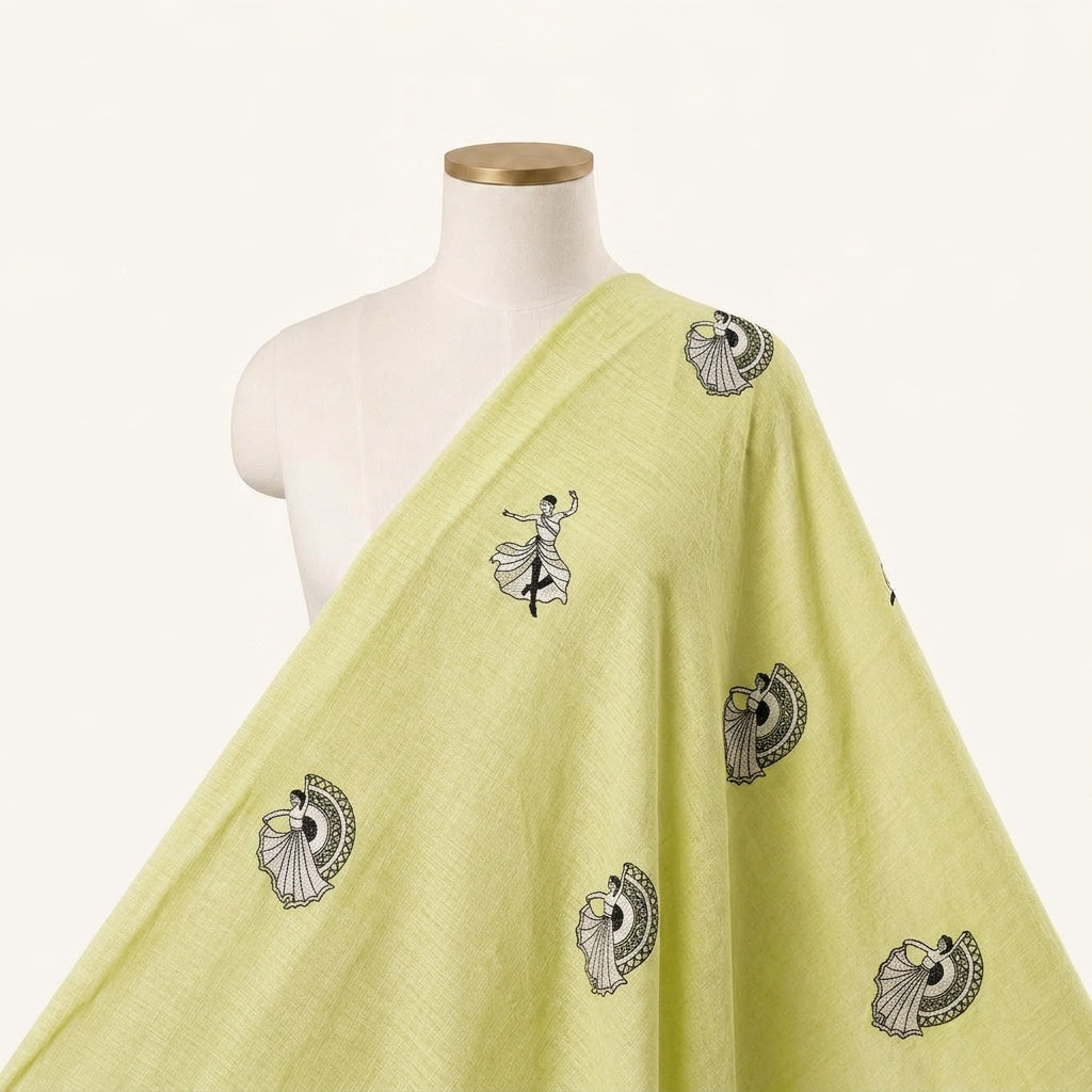 Embroidery Green Embroidery Chanderi Fabric Draped as a saree