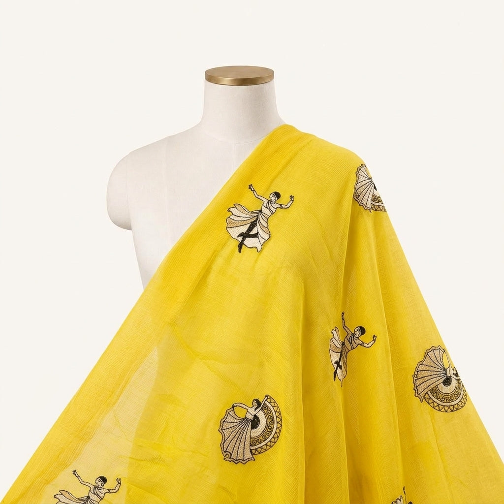 Embroidery Yellow Embroidery Chanderi Fabric Draped as a saree