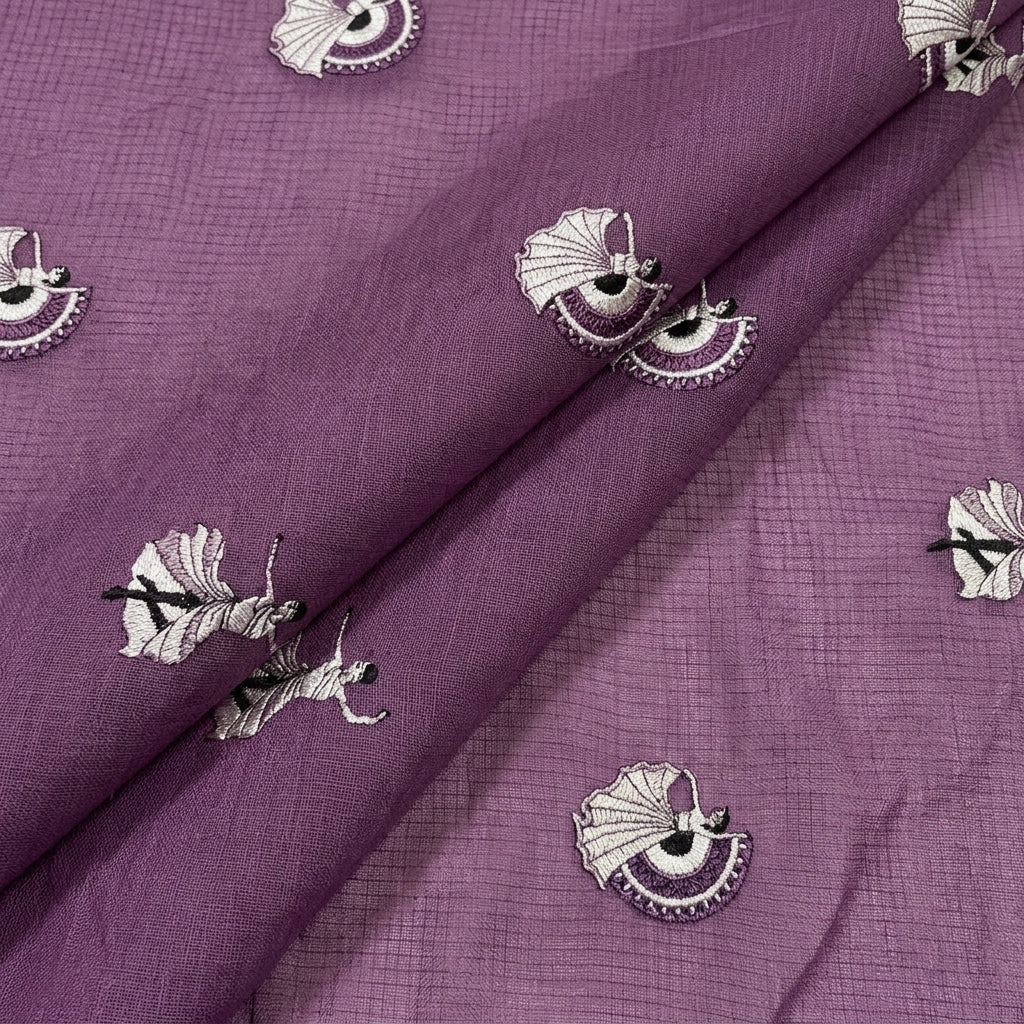 Folded Embroidery Purple Embroidery Chanderi Fabric